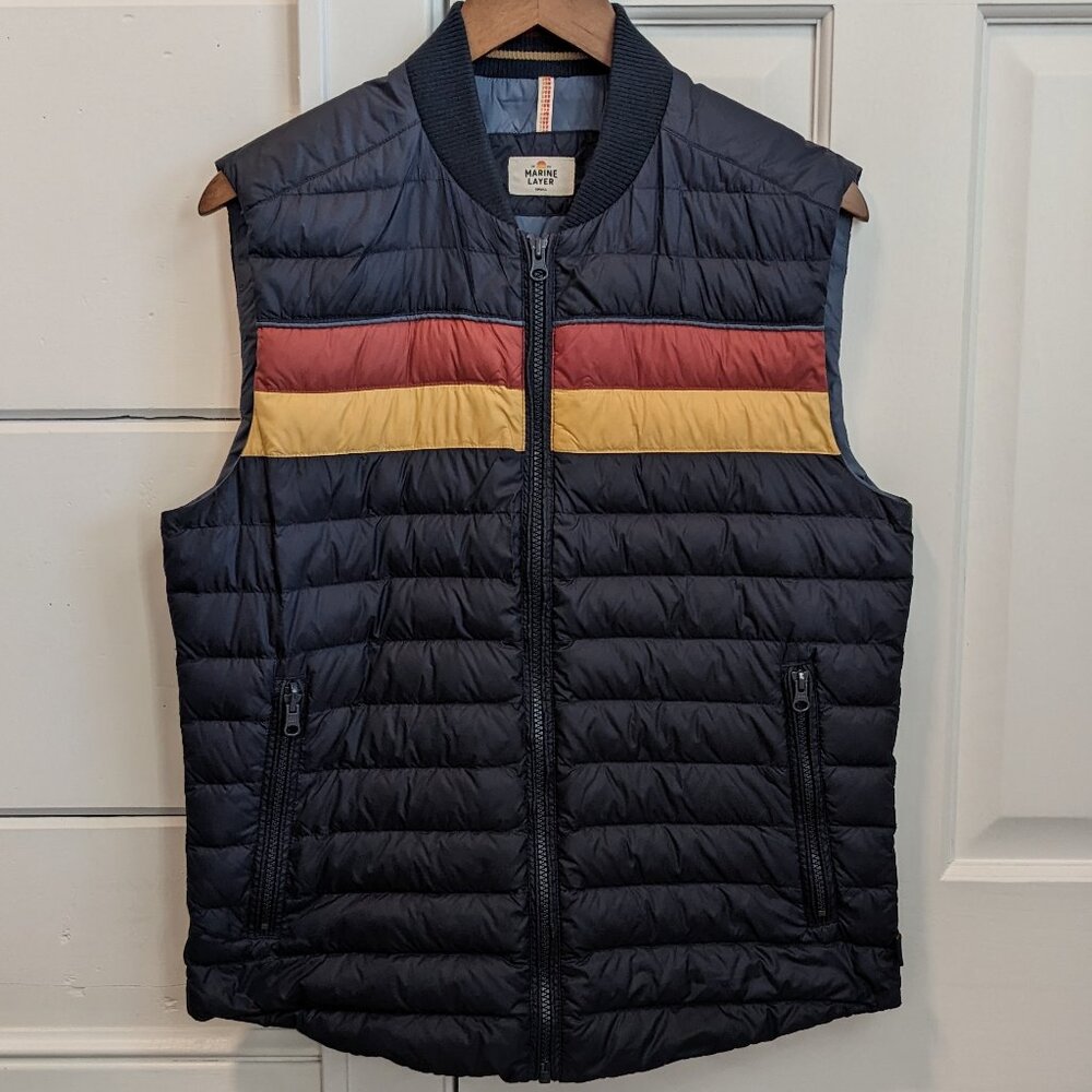 Marine Layer Men's Taos Down Puffer Vest, Blue, Small, Vintage/Retro Style